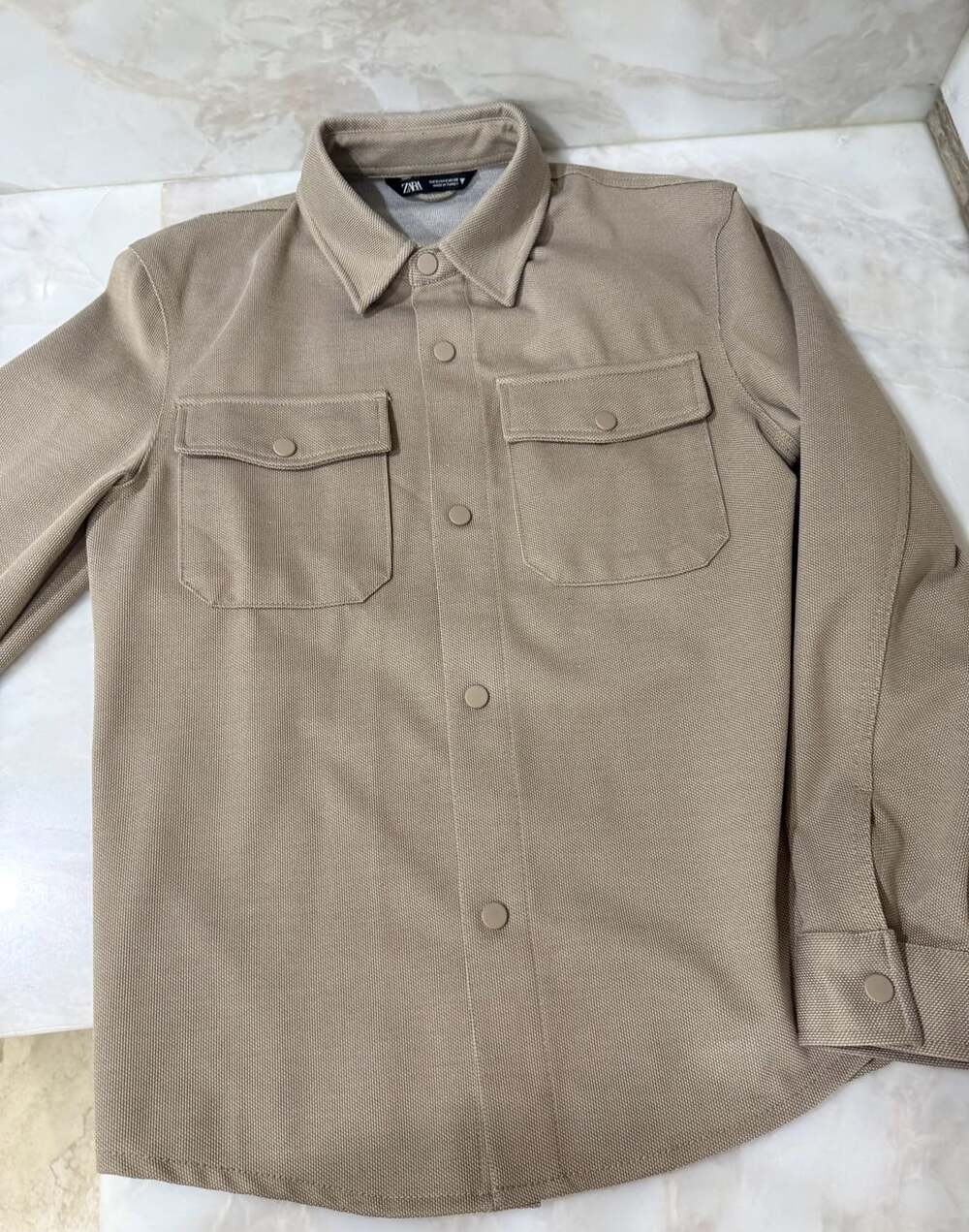 Zara Men's Tan Textured Button Up Shirt Jacket Size S